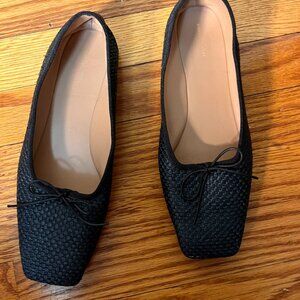 Mansur Gavriel Navy Raffia and Leather Flats Sz 38